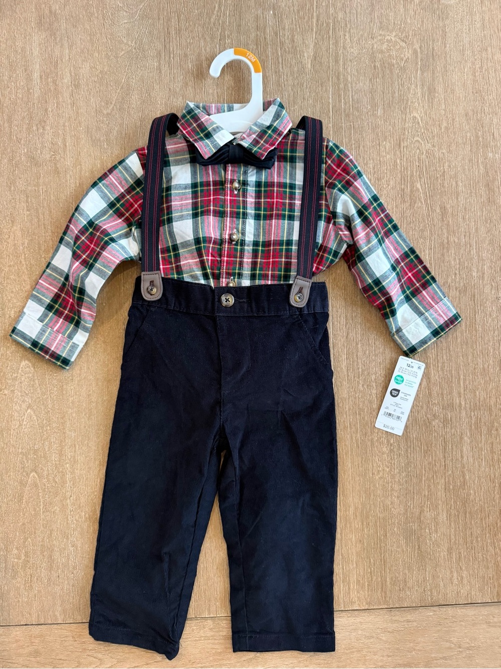 NWT Carter’s Boys 12M 3-Piece Plaid Shirt Corduroy Pants Suspenders Set